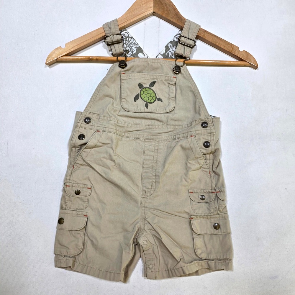 Janie and Jack Shortalls Boy 18-24 Months Khaki Turtle Cargo Summer Overalls